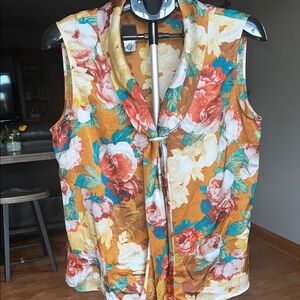 Tahari Floral Sleeveless Blouse - Gold and Multicolor